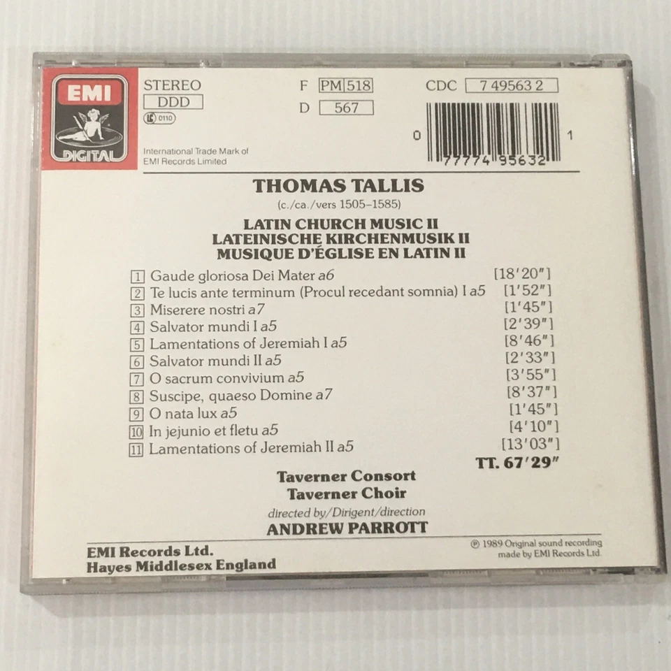 Thomas Tallis CD 1989 Latin Church Music 2 Gaude Gloriosa Dei Mater - Image 3 of 4