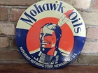 VINTAGE MOHAWK OILS PORCELAIN GAS PUMP SIGN INDIAN 12" NEWARK N.J.