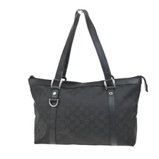 GUCCI GG Logo Pattern Shoulder Tote Bag Canvas Leather Black Italy 30FB776