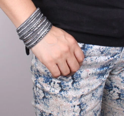 Crystal Rhinestone Slake Deluxe Dark Grey Bracelet Swarovski Element - Picture 2 of 5