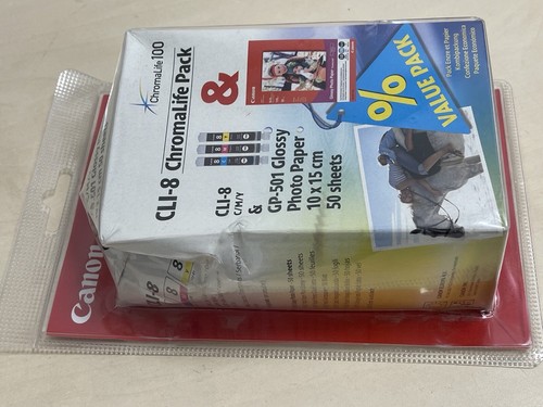Canon Ink Cli 8 Cyan Magenta Yellow Catridge + 50 Paper Sheets Genuine Brand New - Picture 3 of 5