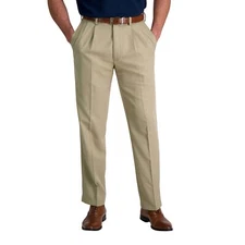 Haggar Men's Cool 18 Pro Classic Fit Pleat Front Pants, Tan, 34W x 34L NEW