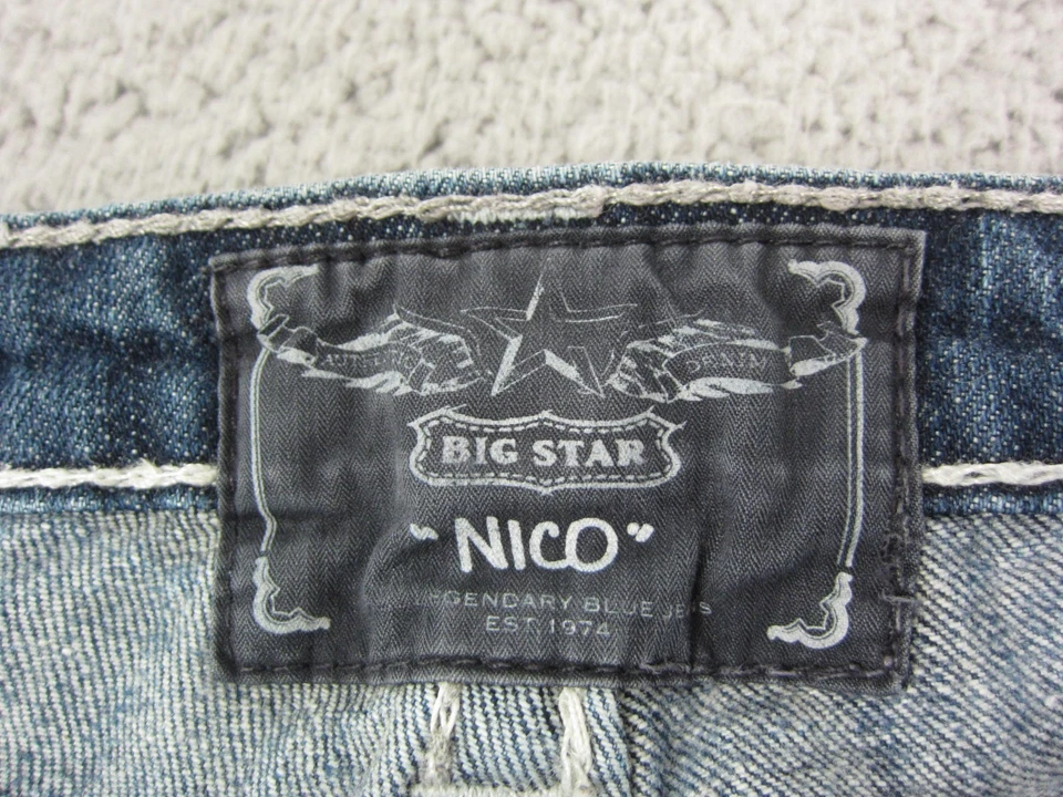 Big Star Jeans Womens 36x31 L Blue Denim Nico Straight Embroidered Low Rise - Image 3 of 4