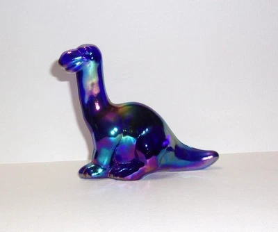 Fenton Glass Cobalt Blue Carnival Iridized Dinosaur Figurine Mosser Made In USA - Image 1 of 4