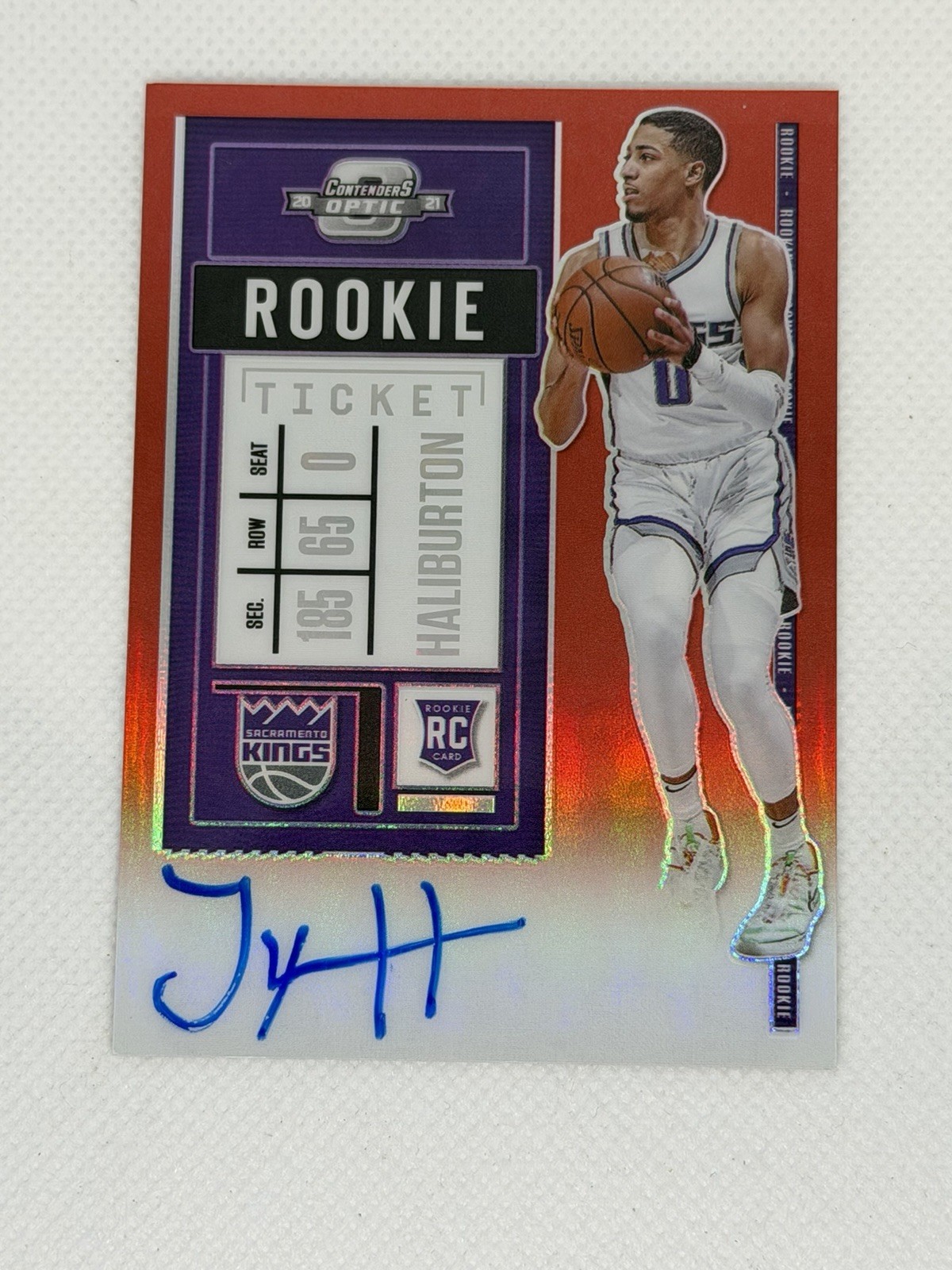 TYRESE HALIBURTON 2020 CONTENDERS OPTIC Variation ROOKIE Ticket AUTO Red /99