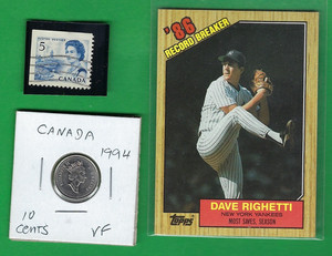 CANADA 10 CENTS 1994 COIN (VERY FINE) & STAMP ~ LOT # 110 (*-*) + SPORTS CARD