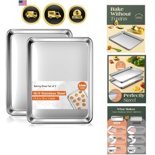 Baking Sheet Set of 2, Commercial Grade Stainless Steel Cookie Sheets for Bak...