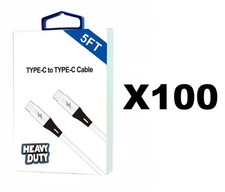 Lot of 100 USB-C to C 20W 5 Ft Fast Charging Cables for iPhones Samsung Phone