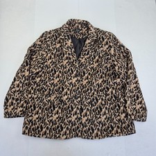 BOOHOO Coat 16 Brown Womens Collared Button Up Mid Length Leopard Print