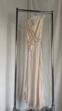 Vtg 1930’s Blush Pink Bias Silk Ribbon Lace Slip Gown Lingerie Satin Rosettes