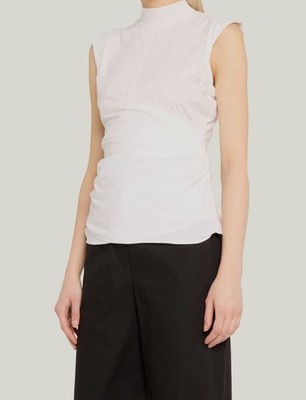 3.1 Phillip Lim Women's White Solid Draped Mock Neck Rolled Sleeve Top Size S