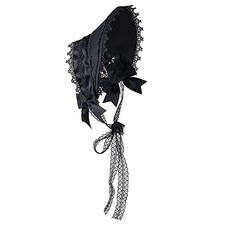 Girls Women Tea Party Sun Hat Victorian Bonnet Hat Folded Hats Black