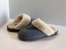 Clarks Fur Collar Scuff Slippers Women's Size 8 M Blue Suede Comfort Slip On