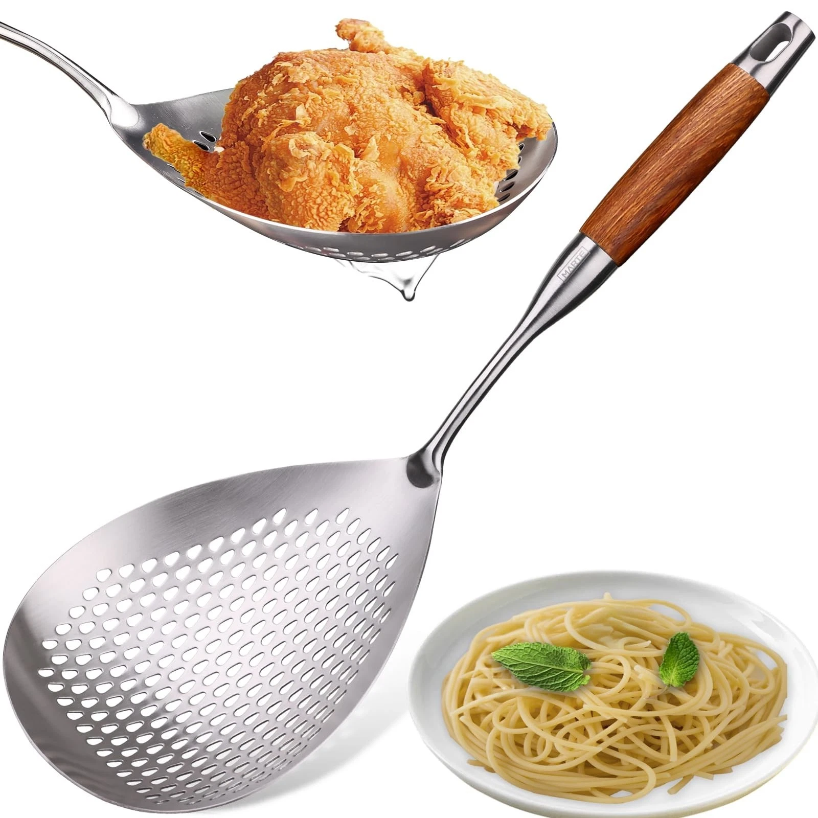 Skimmer Slotted Spoon -17in 304 Stainless Steel Pasta Spider Strainer Skimmer...