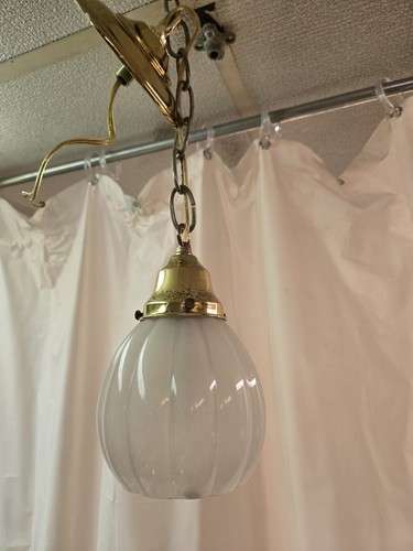 Vintage Hanging Polished Brass (Glass) Pendant Light Fixture 
