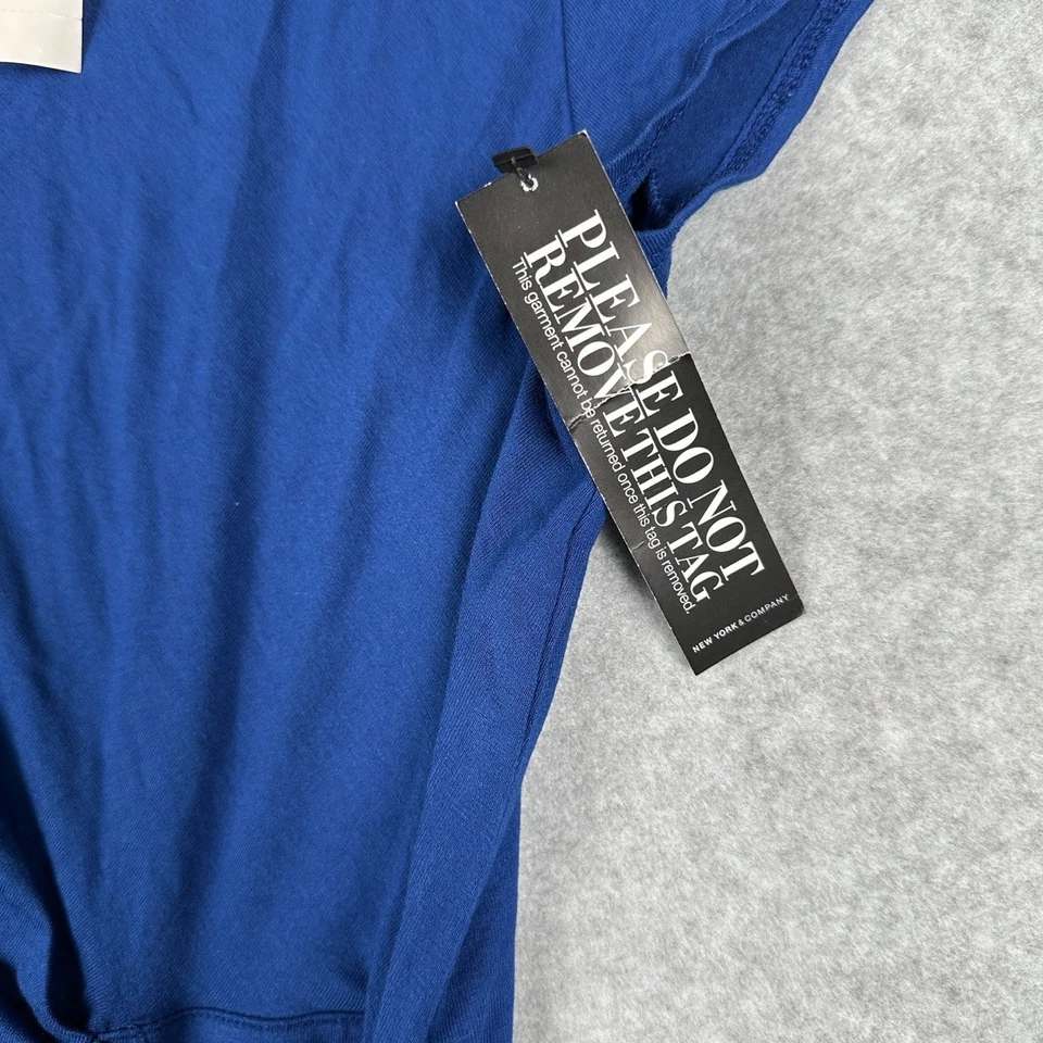 NWT NY & Company Dress Womens L Blue Wrap Dress Short Sleeves Waist Tie Chic - Image 4 of 4