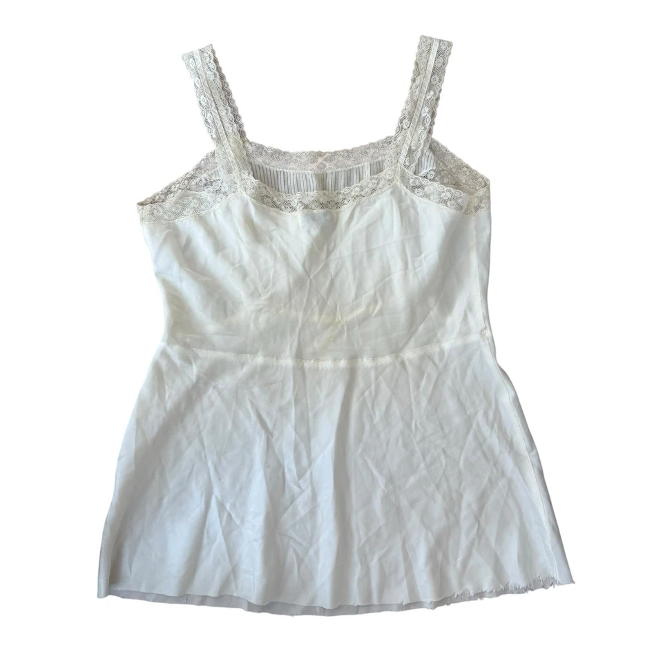 复古 50 年代 60 年代 Barbizon 象牙色尼龙花边吊带懒人上衣美国切割下摆 — 第 2/4 张图片