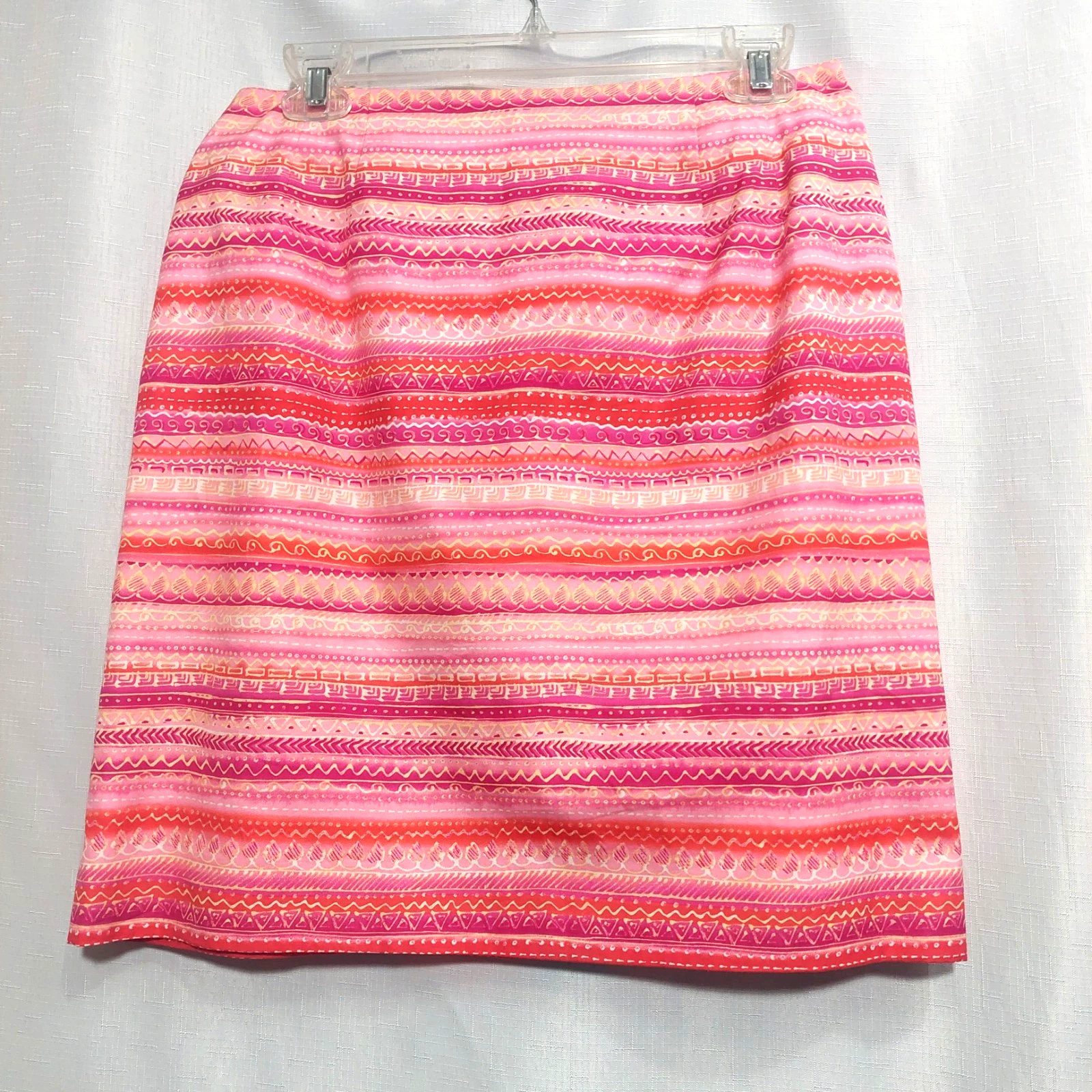 Talbots Womens 10P Knee Pencil Skirt Lined Striped Geometric Design Boho Zipper