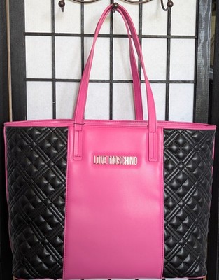 Love Moschino Black & Fuchsia PU Borsa Tote New With Tags & Dust Cover Bag