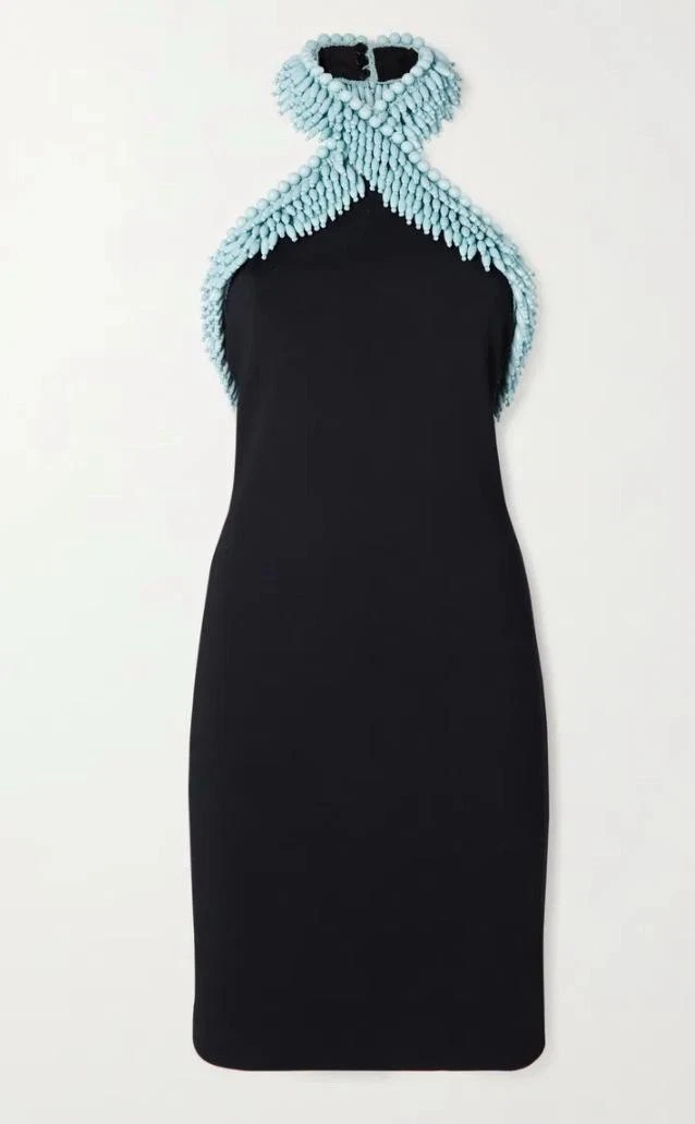 Mini abito Bottega Veneta in jersey con scollo alto impreziosito da perline S nuovo con etichette!