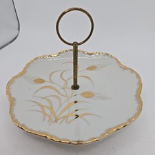 VTG Porcelain Lefton China Handled Trinket Serving Dish Wheat Hand Painted