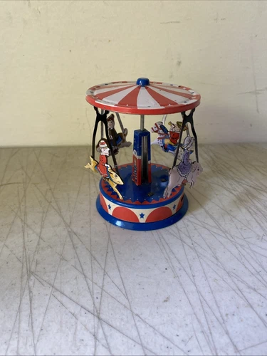 VTG 1999 Schylling Tin Carousel Toy with Rabbit Dog Pig Horse and Children