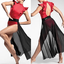 Weissman Elite Dance costume red black maxi mesh dress Alejandro D12165 SA adult