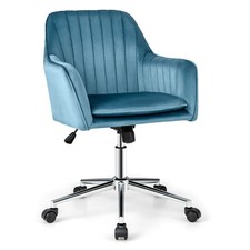 COSTWAY Ergonomic Swivel Computer Desk Chair Leisure Vanity Armchair-Blue