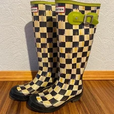 Hunter Mackenzie Childs Courtly Check Size 6 7 rubber Rain Boots Retired design