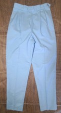 80s VTG Blue Pants Womens 7/8 Pleated High Rise 80s USA Twill Mom Side Button