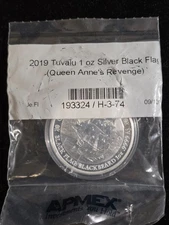 2019 Tuvalu Queen Anne’s Revenge Black Flag: Blackbeard 1oz Silver Cracked Cap