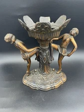 Antique Art Deco Period Lamp With Two Dancers Bronze Painted Finish 1930's 