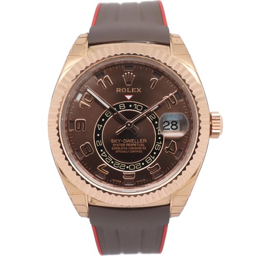 Rolex Sky-Dweller 42mm 18K Rose Gold Chocolate Arabic Dial Mens Watch 326135