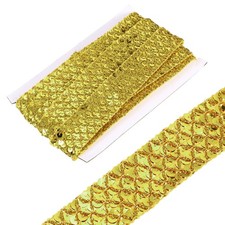 1.4 Inch x 7 Yards Sequins Trim Flat Light Gold Sequin Ribbon Trim Strip