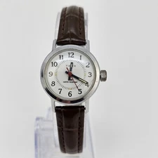 VTG Timex Women Watch Mechanical 25MM White Dial New Brown Leather Bands WORKING