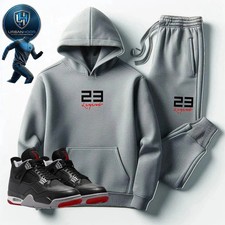 Men's Sweatsuit Hoodie Joggers Set 23 Legend Tracksuit To Match Jordan 4 Bred