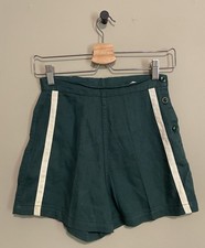 Vintage Girl Scouts National Equipment Shorts Green White Stripe Button Side 25