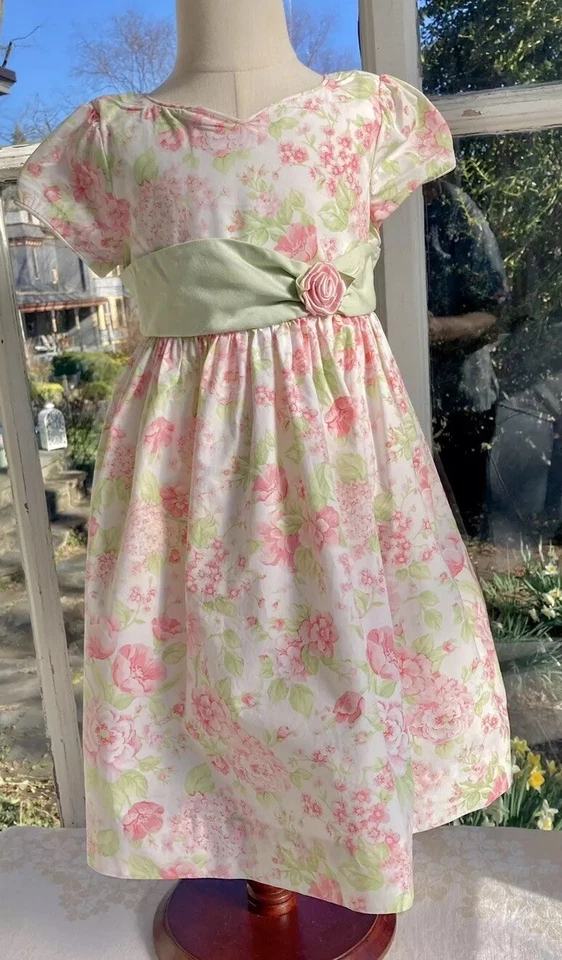 Heavenly! Vestido Niñas Talla 4 Ocasión Especial Rosa Rosas Lazo Foto 2 de 4