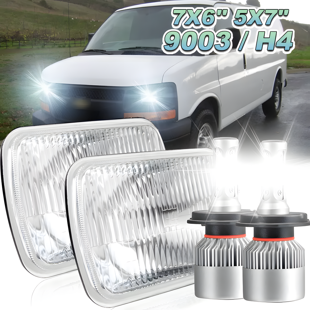 For Chevy Express Cargo Van 1500 2500 3500 Pair 7x6 5x7 LED Headlights Hi/Lo**