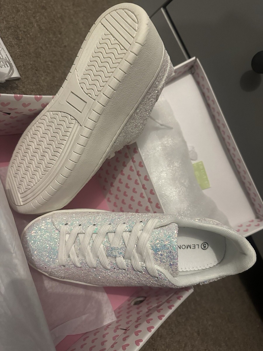 Wedge Trainers Womens Lemonade Glitter Trainers White Wedge