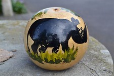 Vintage African gourd hand painted rhino