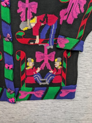 VTG Jack B Quick Belle Point Christmas Cardigan 90s Sz M Allover Print Buttons - Picture 4 of 13