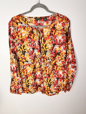 Eddie Bauer Womens Medium Long Sleeve Keyhole Neck Blouse Floral Boho