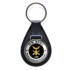 US Army Bradley Linebacker Crewmember Black Leather Keychain Silver Keyring