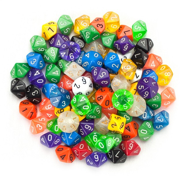 100 Pack of Random D10 Polyhedral Dice in Multiple Colors for sale online