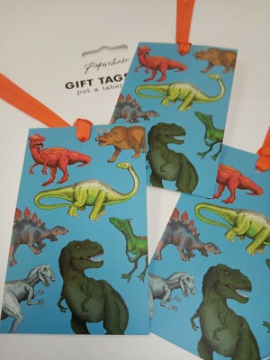 POSTPOSTEN 60 x DINOSAURIER GESCHENKETIKETT GESCHENKETIKETT GEBURTSTAG WEIHNACHTEN JEDER ANLASS PREMIUM