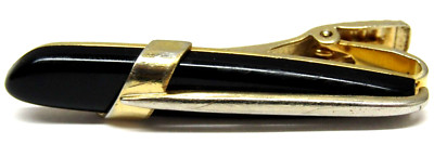 Unique Retro Anson Tie Clip Black Lucite w/ Gold Pinstripe - Men's Formal Wear