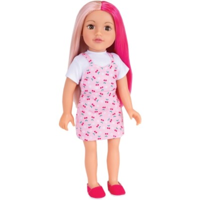 DesignaFriend Elle Puppe Set 18 Zoll/46 cm Dolly Spielzeug Geschenk Mädchen rosa Haare Spielzeug