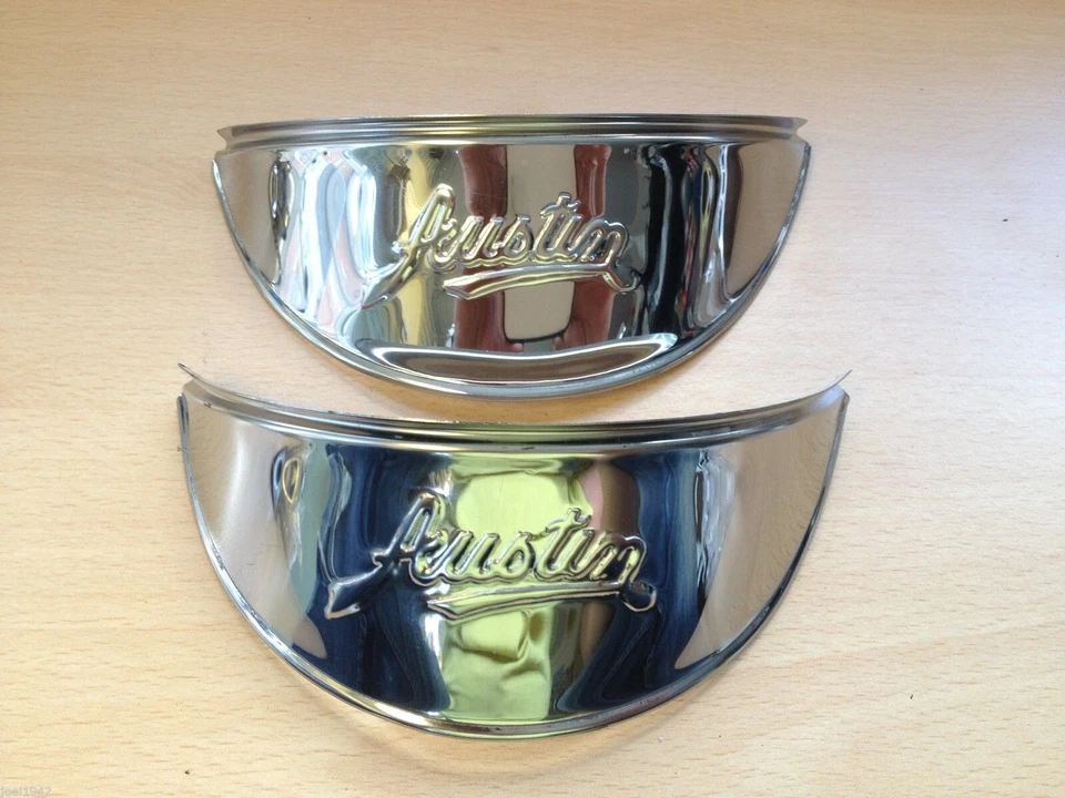 AUSTIN A30 - A35 HEADLIGHT PEAKS (EMBOSSED) STAINLESS STEEL-CLASSIC CAR # - Image 4 of 4