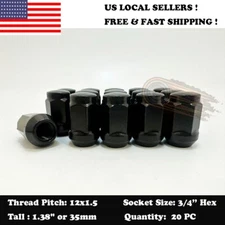 20PC 12X1.5 FOR FORD BLACK 3/4" HEX CONICAL SEAT WHEEL LUG NUTS BULGE ACORN